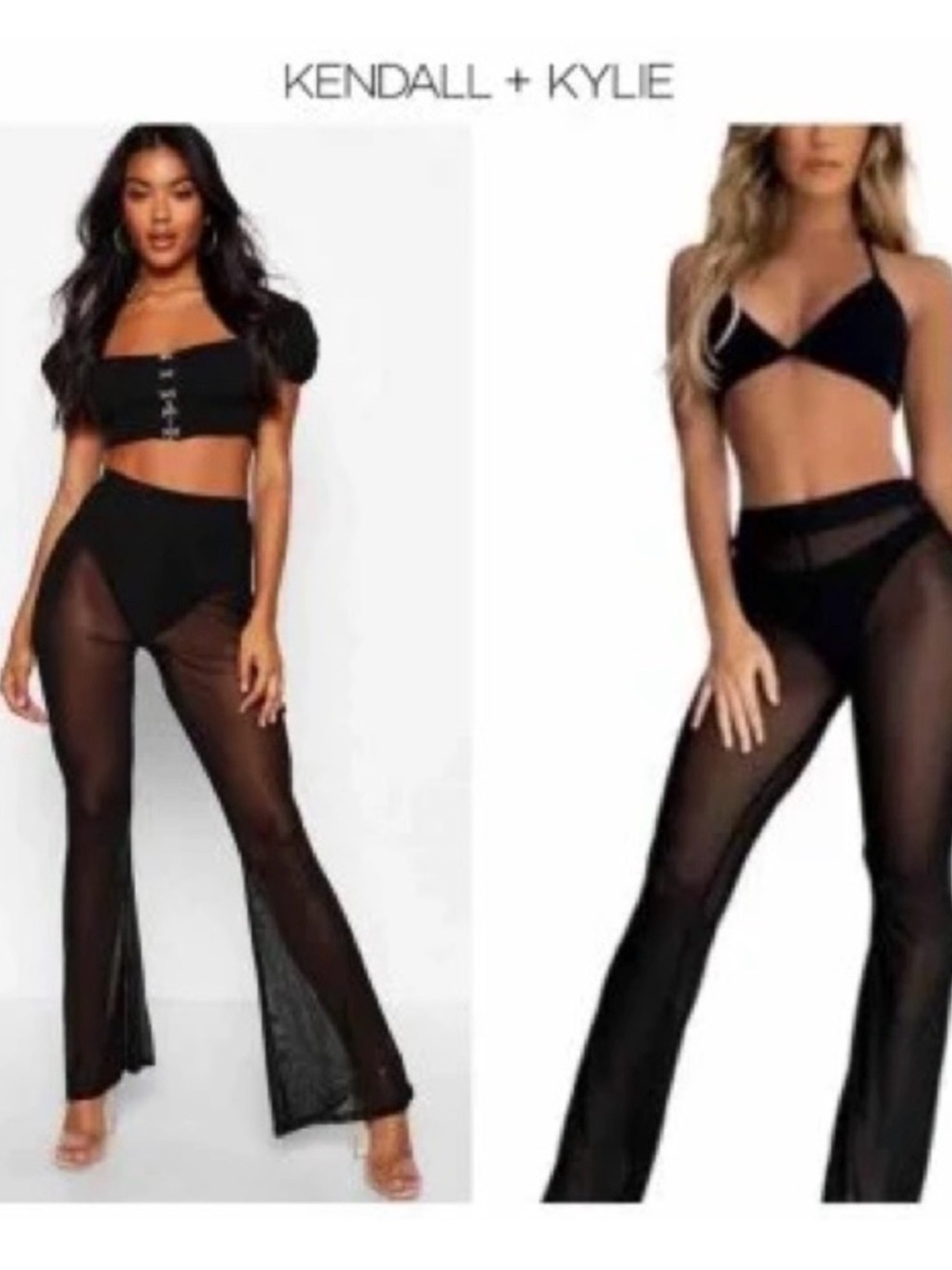 NWT Kendall Kylie black flare mesh pants M